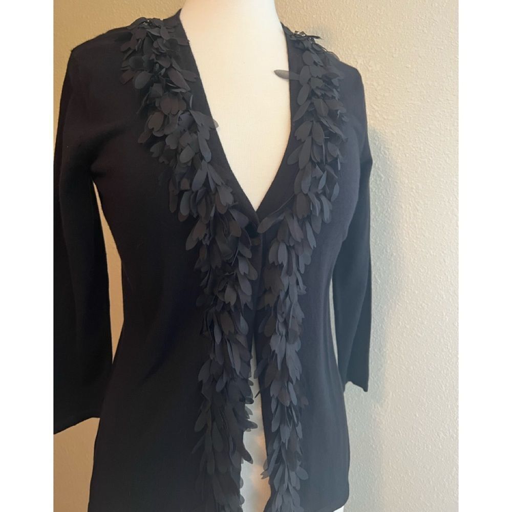 JM Collection Petite Black Cardigan with ruffle feather like detail